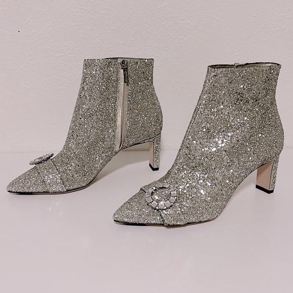 Jimmy Choo Hanover Chai Glitter crystal buckle Booties 36.5 - Picture 6 of 12